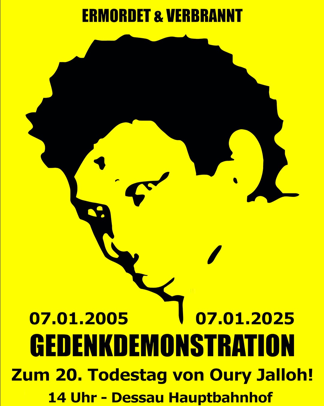 Oury Jalloh Gedenkdemo am 07.01.2025, 14 Uhr Dessau Hauptbahnhof